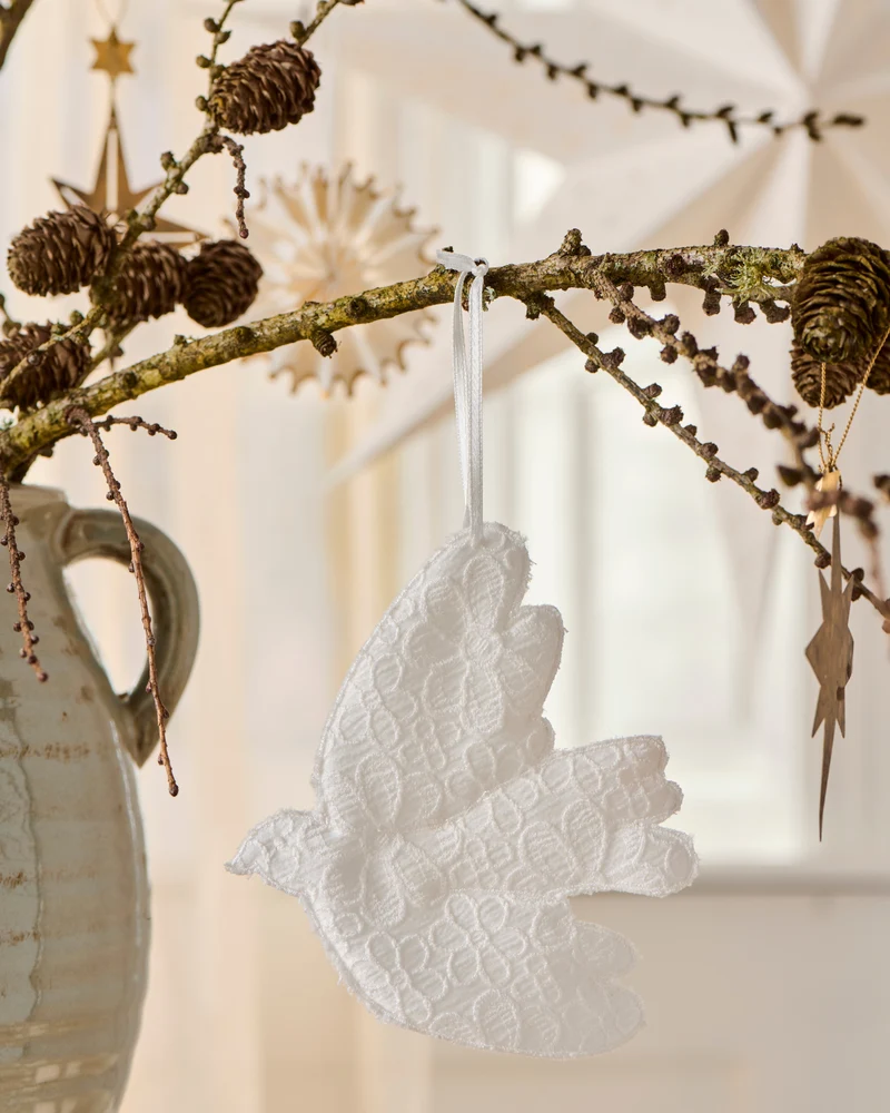 Stoff-Anhänger Vogel Broderie Anglaise - Weiß