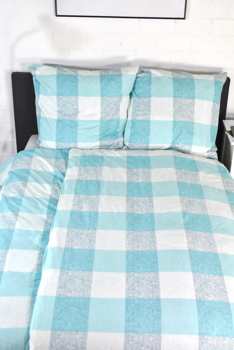 Bettwäsche - Biber - 100% Baumwolle 135x200 cm "Classic squares - blue"