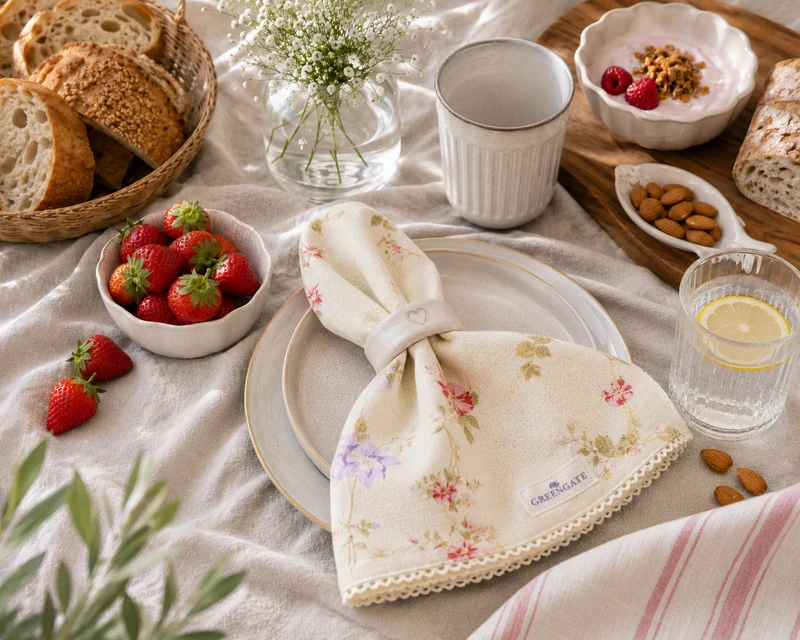 GreenGate Stoffserviette Jacobe Vintage mit Spitze 40x40