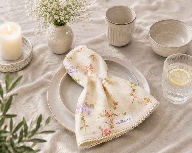 GreenGate Stoffserviette Jacobe Vintage mit Spitze 40x40
