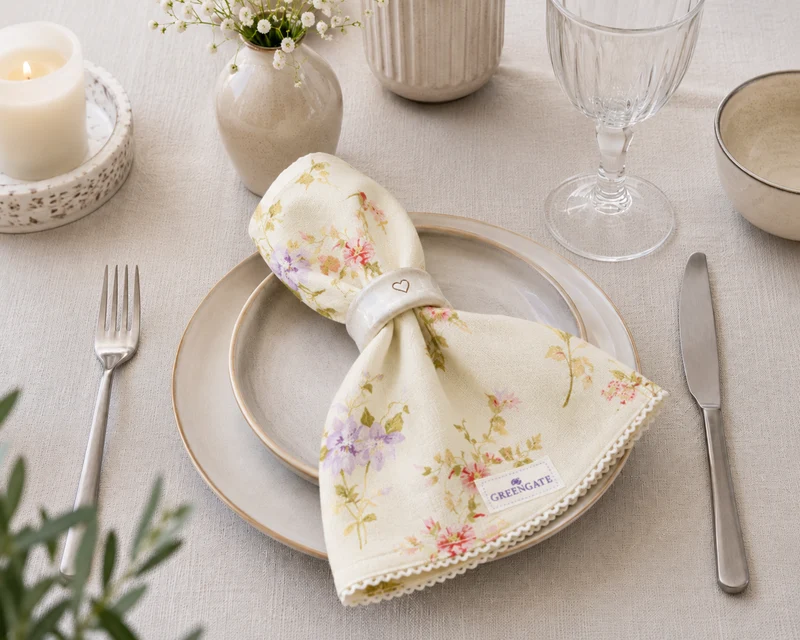 GreenGate Stoffserviette Jacobe Vintage mit Spitze 40x40