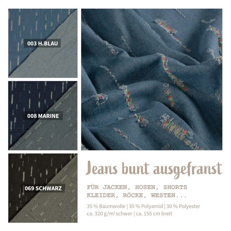 Jeansstoff bunt ausgefranst *Ab 50 cm