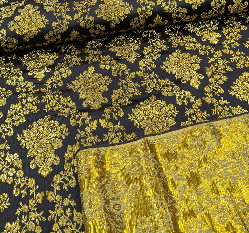 Brokatstoff Blumen mit gold *Ab 50cm