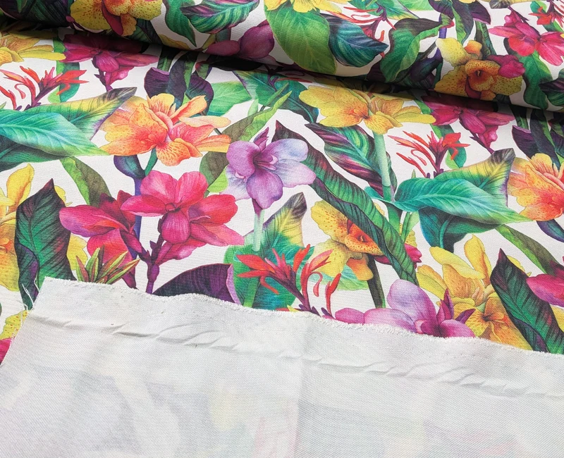 Canvas wasserabweisend Dschungelblumen weiß *Ab 50cm
