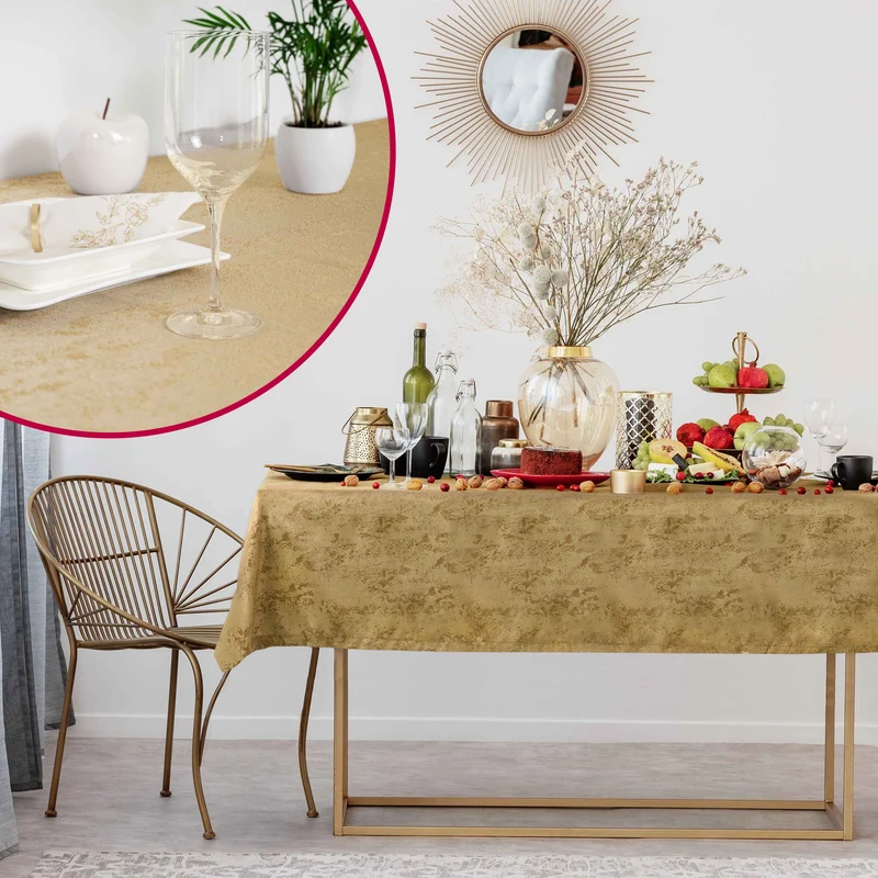 Jacquard Tischdecke Granit beige sand rund
