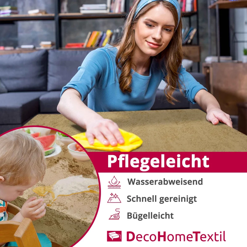 Jacquard Tischdecke Granit beige sand rund