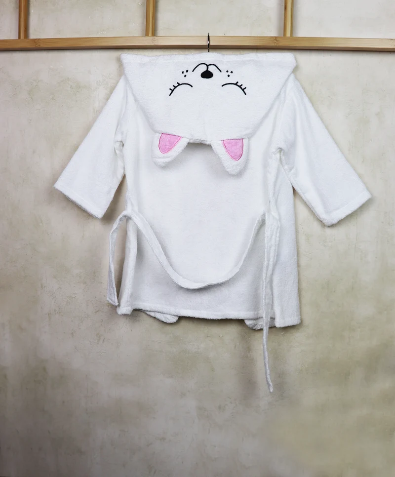 Bademantel Kinder - Happy Kitty White (M)
