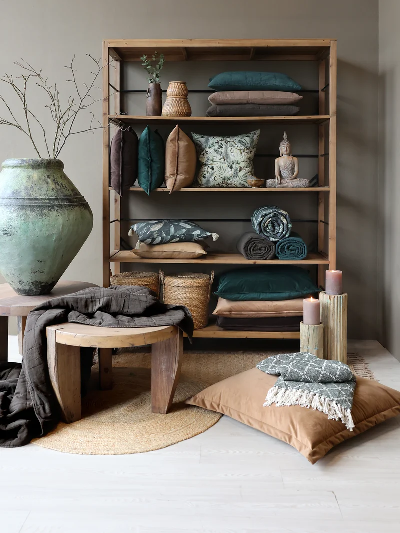 Chic Antique Aix Quilt mit Blattmuster Olive / Midnight
