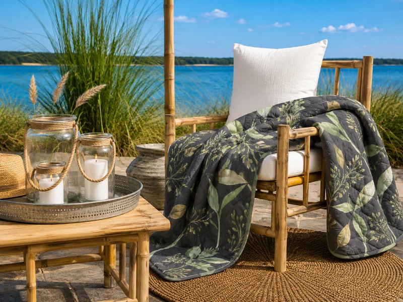 Chic Antique Aix Quilt mit Blattmuster Olive / Midnight