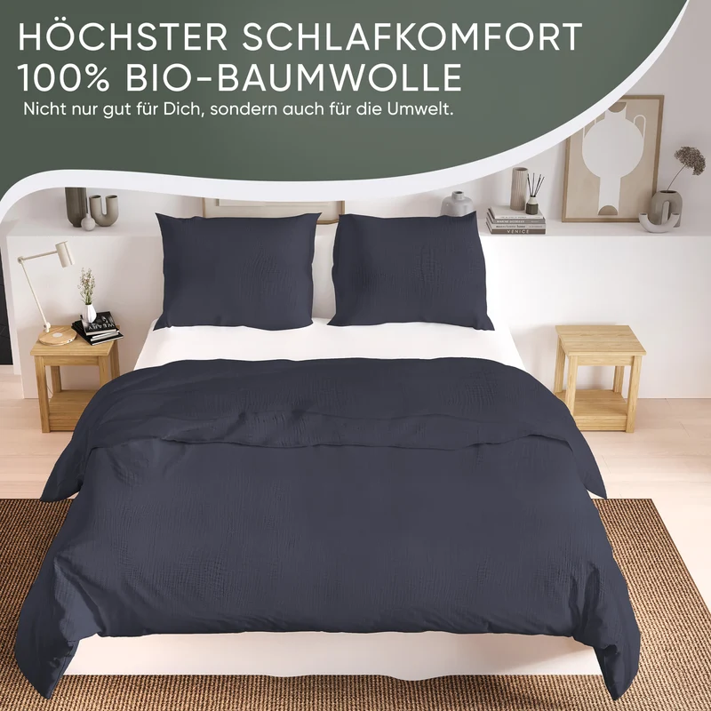 Musselin Bettwäsche aus 100% Bio Baumwolle - ÖKO-TEX Standard 100, Made in Green