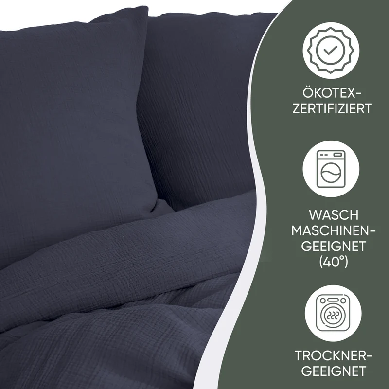 Musselin Bettwäsche aus 100% Bio Baumwolle - ÖKO-TEX Standard 100, Made in Green