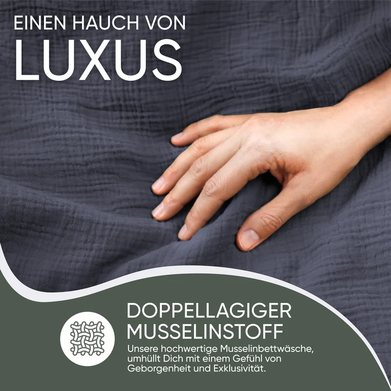Musselin Bettwäsche aus 100% Bio Baumwolle - ÖKO-TEX Standard 100, Made in Green