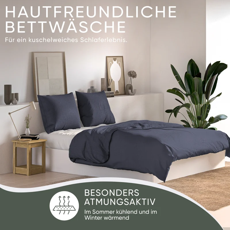 Musselin Bettwäsche aus 100% Bio Baumwolle - ÖKO-TEX Standard 100, Made in Green