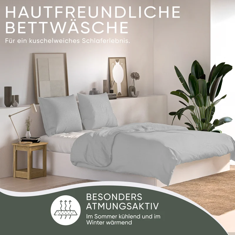 Musselin Bettwäsche aus 100% Bio Baumwolle - ÖKO-TEX Standard 100, Made in Green