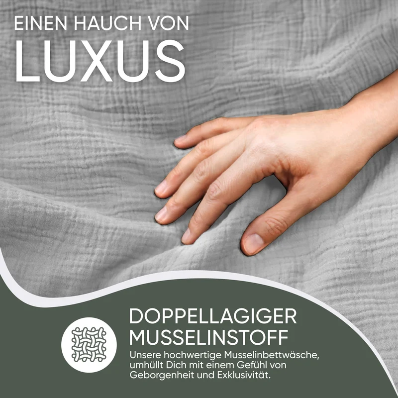 Musselin Bettwäsche aus 100% Bio Baumwolle - ÖKO-TEX Standard 100, Made in Green