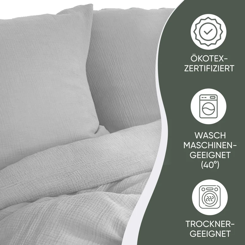 Musselin Bettwäsche aus 100% Bio Baumwolle - ÖKO-TEX Standard 100, Made in Green