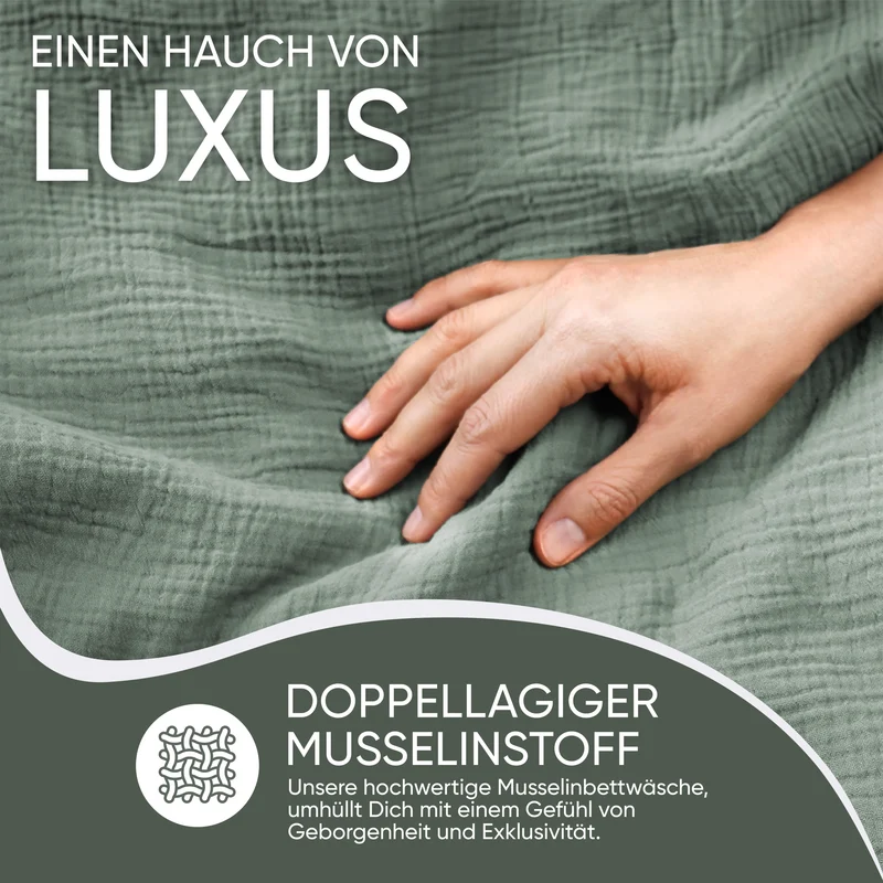 Musselin Bettwäsche aus 100% Bio Baumwolle - ÖKO-TEX Standard 100, Made in Green