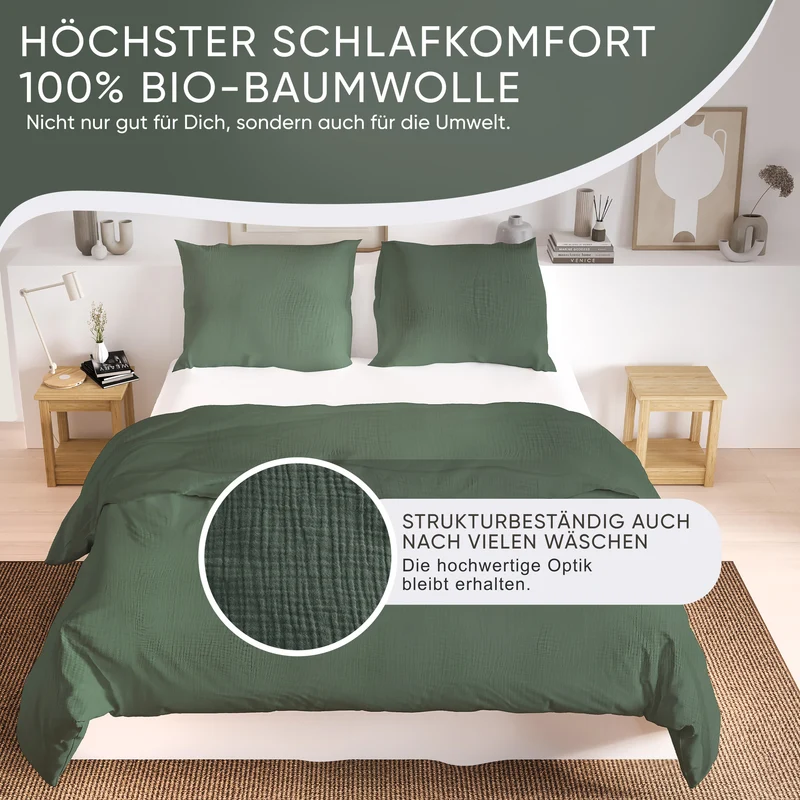 Musselin Bettwäsche aus 100% Bio Baumwolle - ÖKO-TEX Standard 100, Made in Green