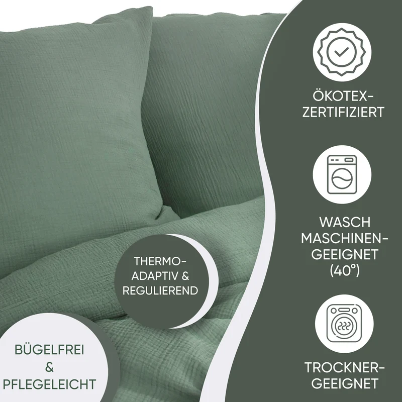 Musselin Bettwäsche aus 100% Bio Baumwolle - ÖKO-TEX Standard 100, Made in Green