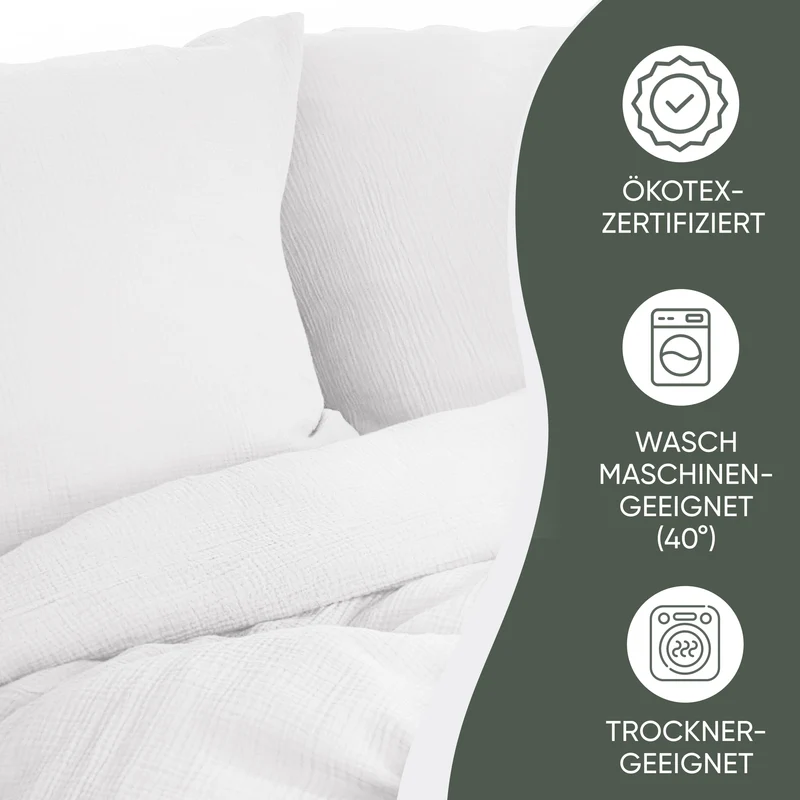 Musselin Bettwäsche aus 100% Bio Baumwolle - ÖKO-TEX Standard 100, Made in Green