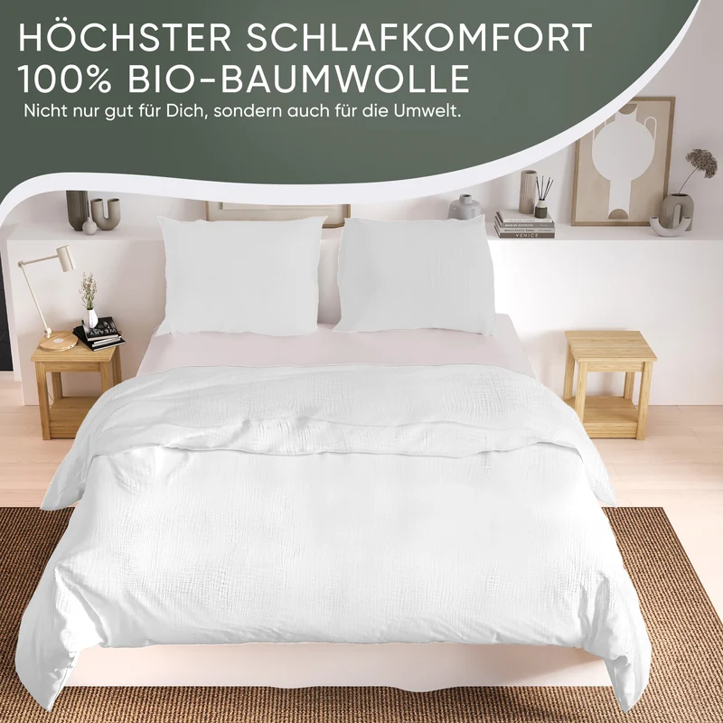 Musselin Bettwäsche aus 100% Bio Baumwolle - ÖKO-TEX Standard 100, Made in Green
