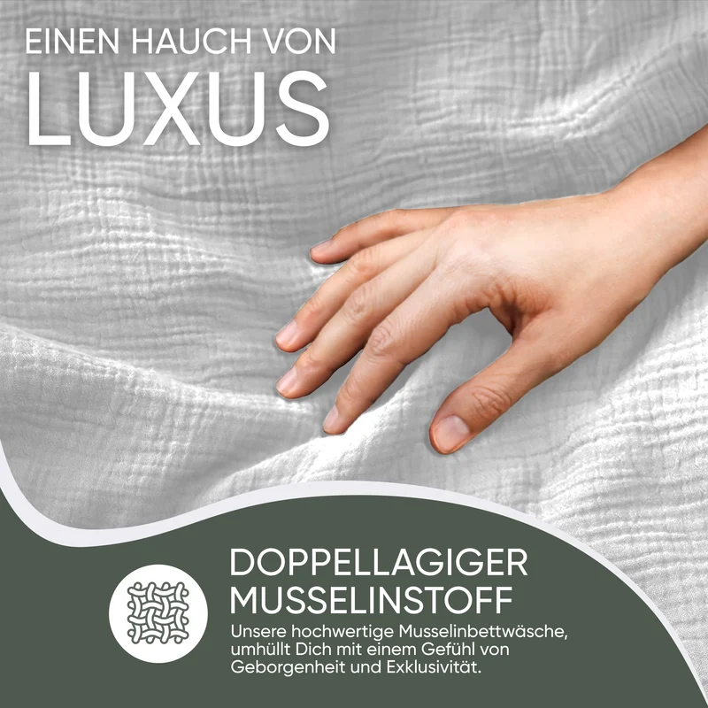 Musselin Bettwäsche aus 100% Bio Baumwolle - ÖKO-TEX Standard 100, Made in Green
