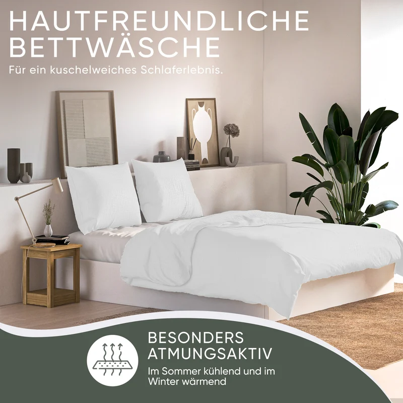 Musselin Bettwäsche aus 100% Bio Baumwolle - ÖKO-TEX Standard 100, Made in Green
