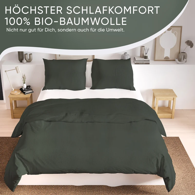 Musselin Bettwäsche aus 100% Bio Baumwolle - ÖKO-TEX Standard 100, Made in Green