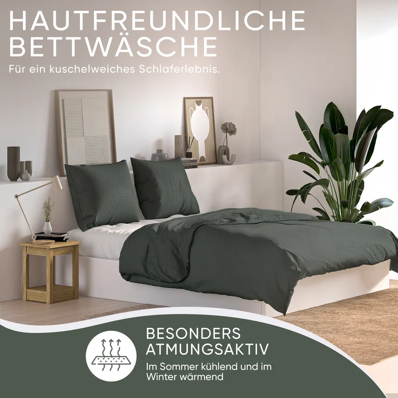 Musselin Bettwäsche aus 100% Bio Baumwolle - ÖKO-TEX Standard 100, Made in Green