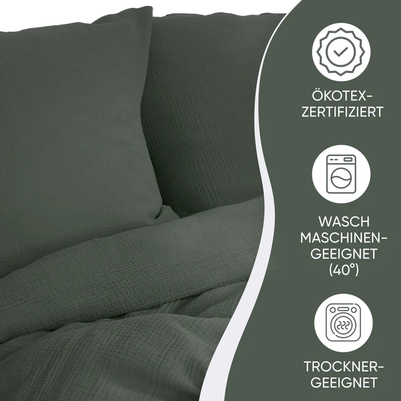 Musselin Bettwäsche aus 100% Bio Baumwolle - ÖKO-TEX Standard 100, Made in Green