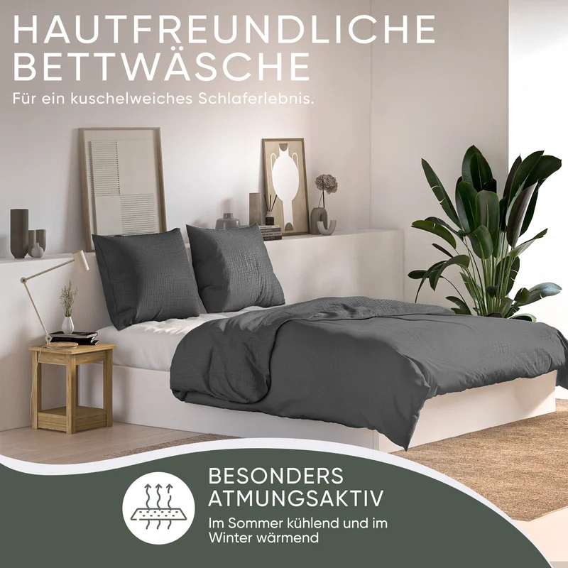 Musselin Bettwäsche aus 100% Bio Baumwolle - ÖKO-TEX Standard 100, Made in Green