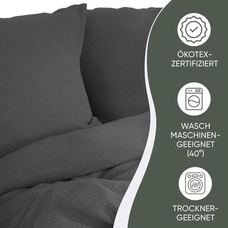 Musselin Bettwäsche aus 100% Bio Baumwolle - ÖKO-TEX Standard 100, Made in Green