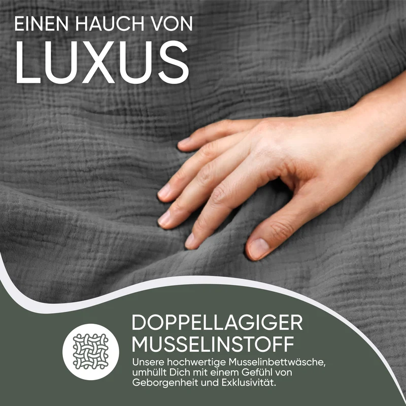 Musselin Bettwäsche aus 100% Bio Baumwolle - ÖKO-TEX Standard 100, Made in Green