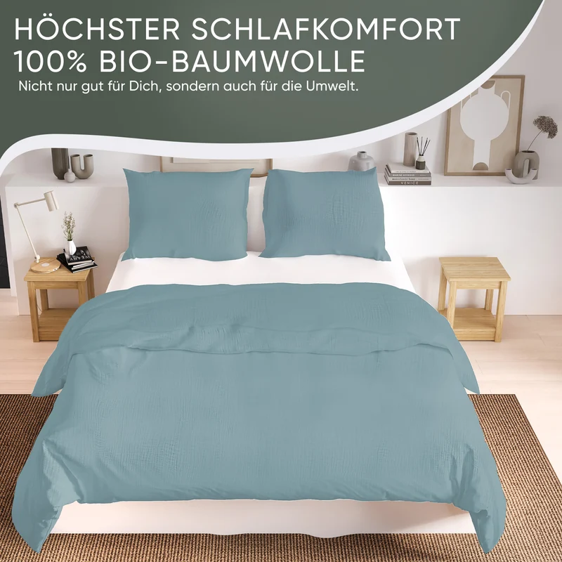Musselin Bettwäsche aus 100% Bio Baumwolle - ÖKO-TEX Standard 100, Made in Green