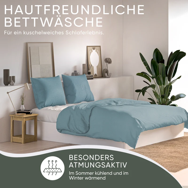 Musselin Bettwäsche aus 100% Bio Baumwolle - ÖKO-TEX Standard 100, Made in Green
