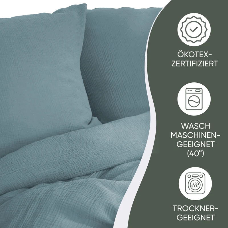 Musselin Bettwäsche aus 100% Bio Baumwolle - ÖKO-TEX Standard 100, Made in Green