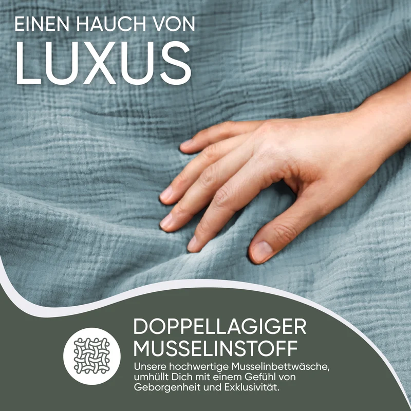 Musselin Bettwäsche aus 100% Bio Baumwolle - ÖKO-TEX Standard 100, Made in Green