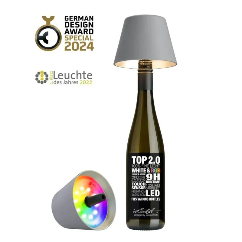 Sompex Lampe - TOP GRAU AKKU RGB -Akku-Flaschenleuchte