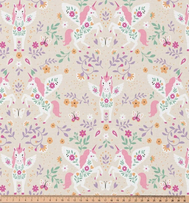 Baumwolle bedruckt Einhorn auf beige *Ab 50cm