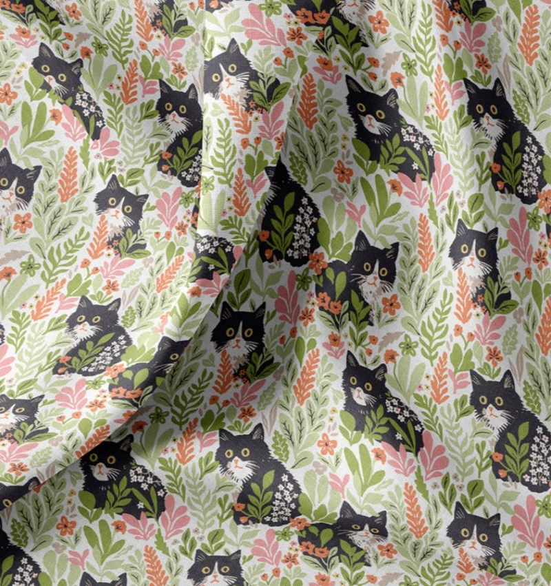 Baumwolle bedruckt Katzen & Blumen *Ab 50cm