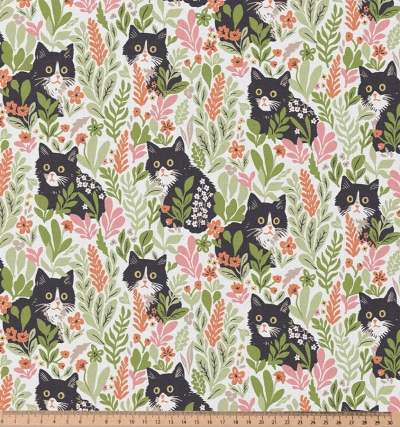 Baumwolle bedruckt Katzen & Blumen *Ab 50cm