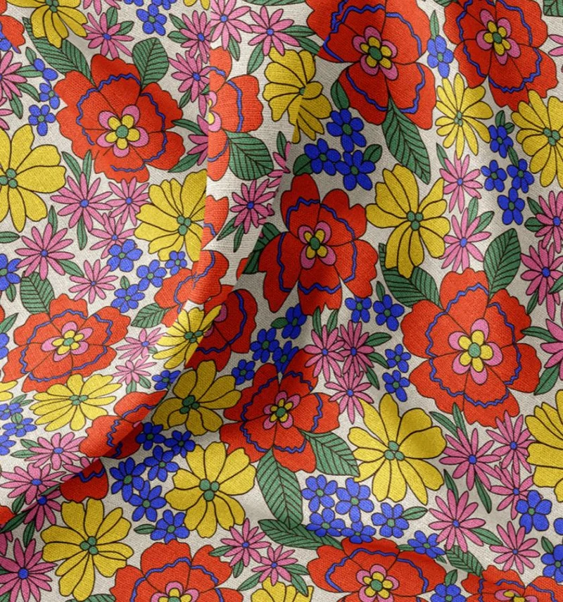 Dekostoff Halbpanama bunte Blumen *Ab 50cm