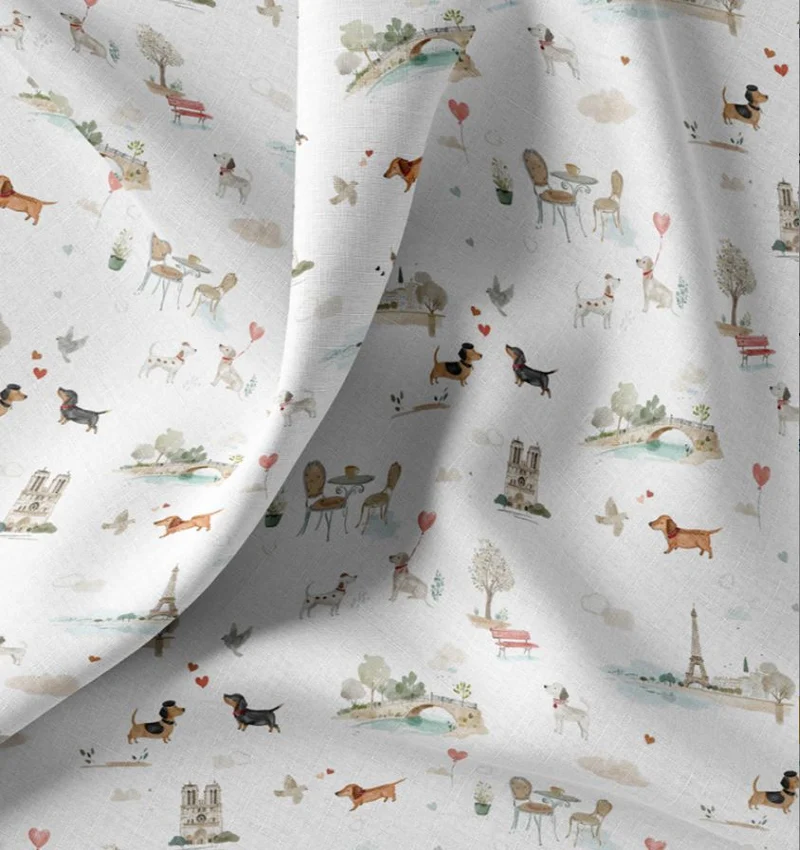Baumwolle Digitaldruck Hunde Paris *Ab 50cm