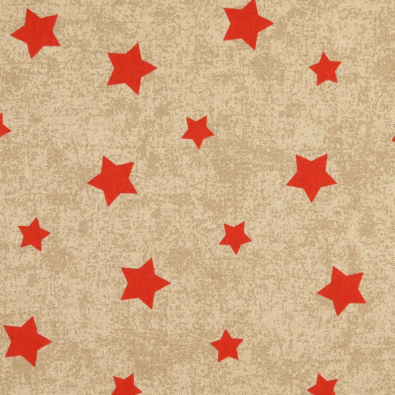 Dekostoff Halbpanama rote Sterne auf beige *Ab 50cm