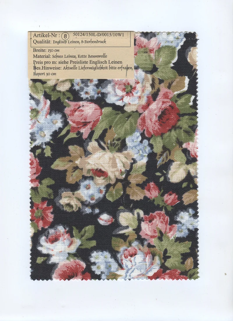Englischleinen Rosen auf schwarz *Ab 50cm