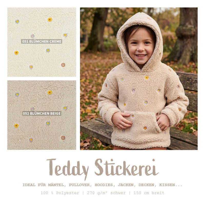 Teddy Stickerei Blümchen *Ab 50 cm
