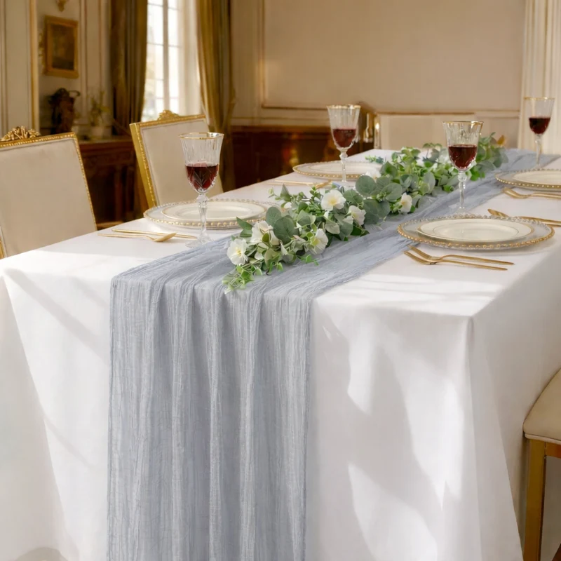 DecoHomeTextil Musselin Tischläufer 80 x 300 cm Weicher Gaze Stoff mit Faltenoptik für Hochzeit, Geburtstag, Party & stilvolle Tischdekoration Boho