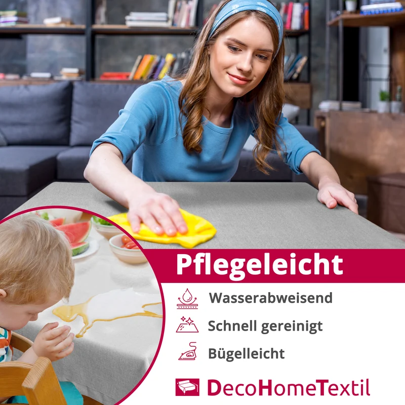 Leinen Optik Tischdecke eckig hellgrau