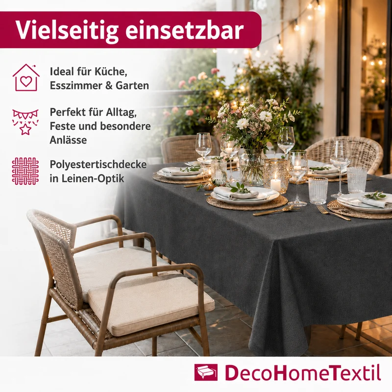 Leinen Optik Tischdecke eckig dunkelgrau