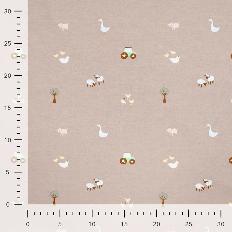 Baumwolljersey Bauernhof beige *Ab 50 cm